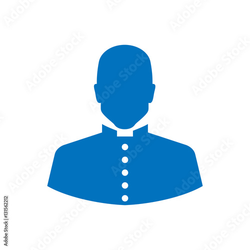 Icono plano silueta sacerdote azul en fondo blanco