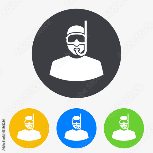 Icono plano silueta submarinista en circulo varios colores