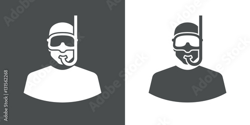 Icono plano silueta submarinista gris y blanco