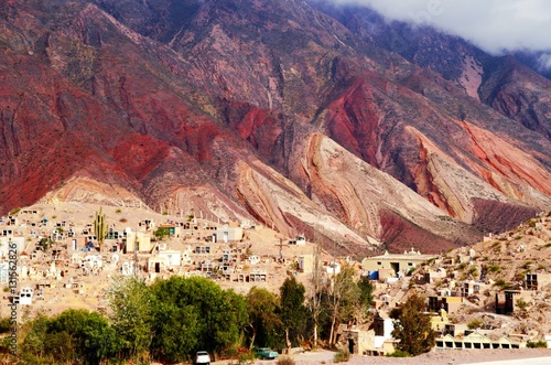 Long shot of the Cerro de los siete colores or the hill of seven colors in Humahuaca in Argentina, South America