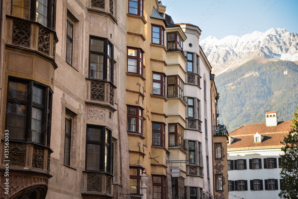 View on the colorful buildings in Innsbruck, Austria, Europe