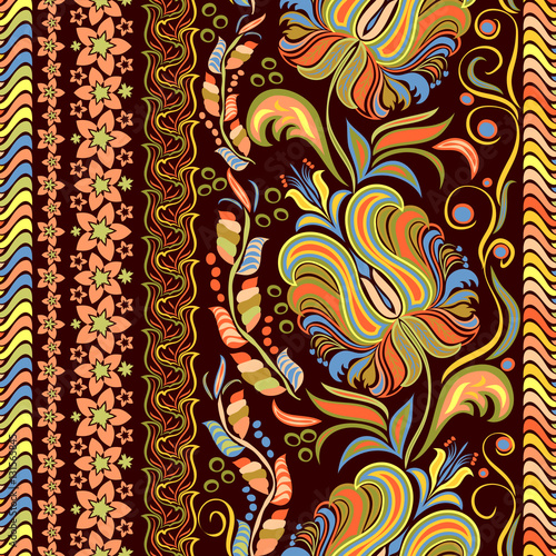 Hand drawing striped wallpaper. Paisley vintage floral motif ethnic seamless background. Printable colors abstract lace pattern. Editable colors without losing seamlessly.  EPS-8 vector buta texture
