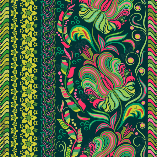 Hand drawing striped wallpaper. Paisley vintage floral motif ethnic seamless background. Printable colors abstract lace pattern. Editable colors without losing seamlessly.  EPS-8 vector buta texture