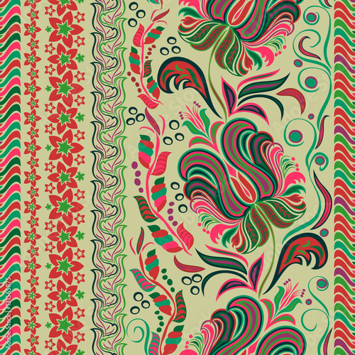 Hand drawing striped wallpaper. Paisley vintage floral motif ethnic seamless background. Printable colors abstract lace pattern. Editable colors without losing seamlessly.  EPS-8 vector buta texture
