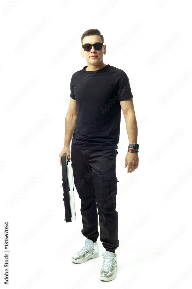 Portrait of a young DJ isolated on white background