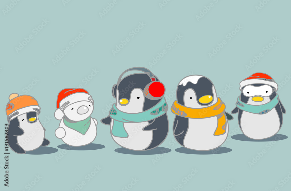 Cute penguins wallpaper in a merry Christmas greetings. Isolated penguins  cartoon vector illustration. Stock Illustration | Adobe Stock