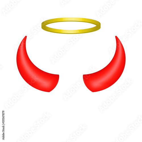 Red devil horns and angel halo. Vector illustration.