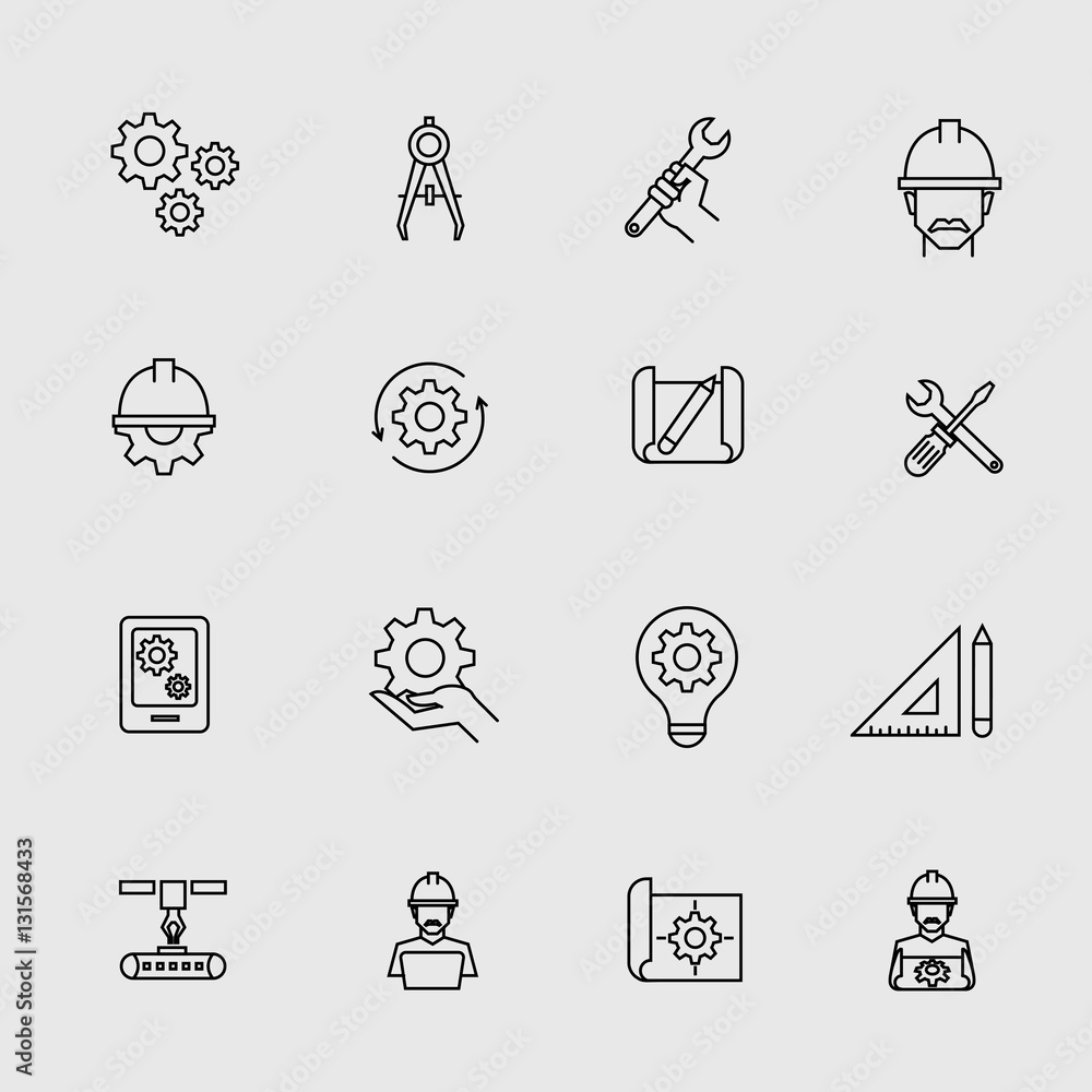 Engineering simple icons. Machine engineers and architect engineer work tools vector signs Engineering simple icons. Machine engineers and architect engineer work tools vector signs