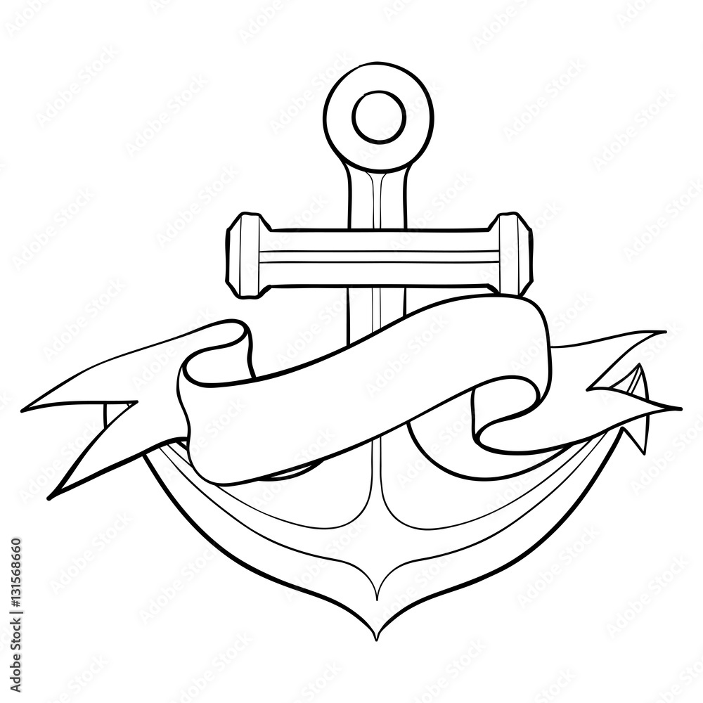 Anchor with ribbon banner. Hand drawn Stock Vector | Adobe Stock