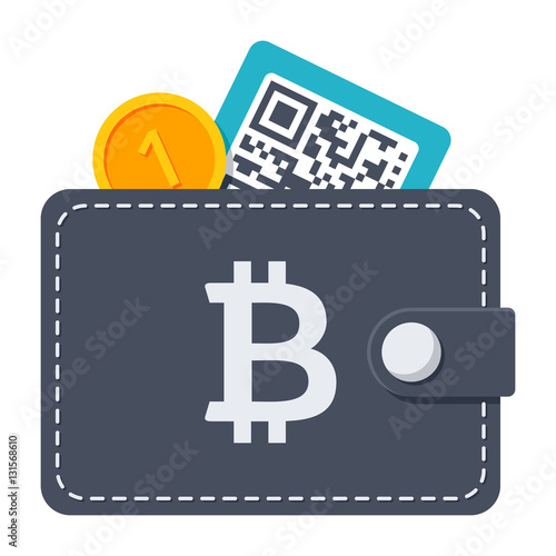 Bitcoin wallet concept with coin and qr-code