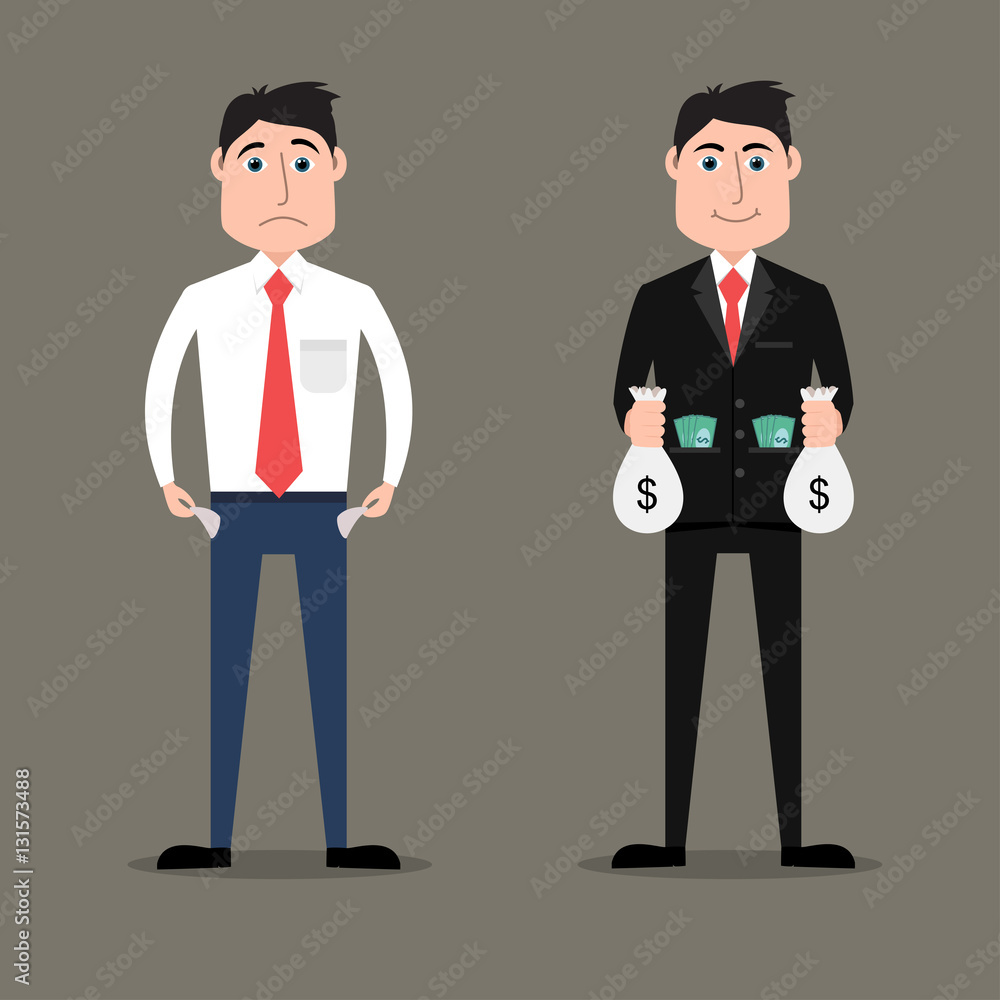 Flat style illustration of rich vs poor businessman Flat style illustration of rich vs poor businessman