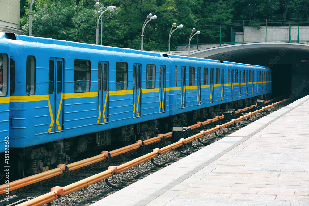 Fototapeta premium Modern bridge with subway train