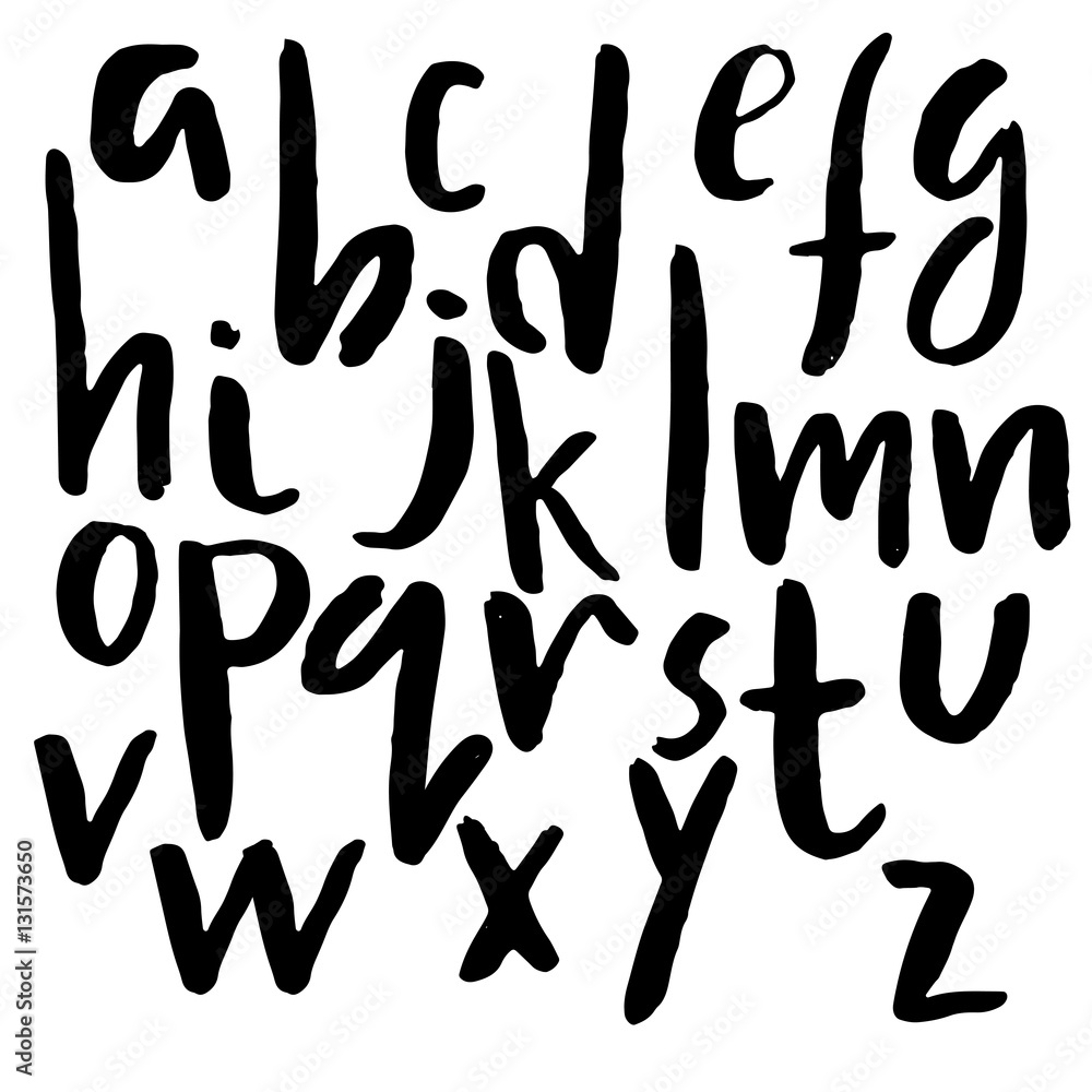 Hand drawn font made by dry brush strokes. Grunge style alphabet