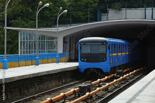 Modern bridge with subway train