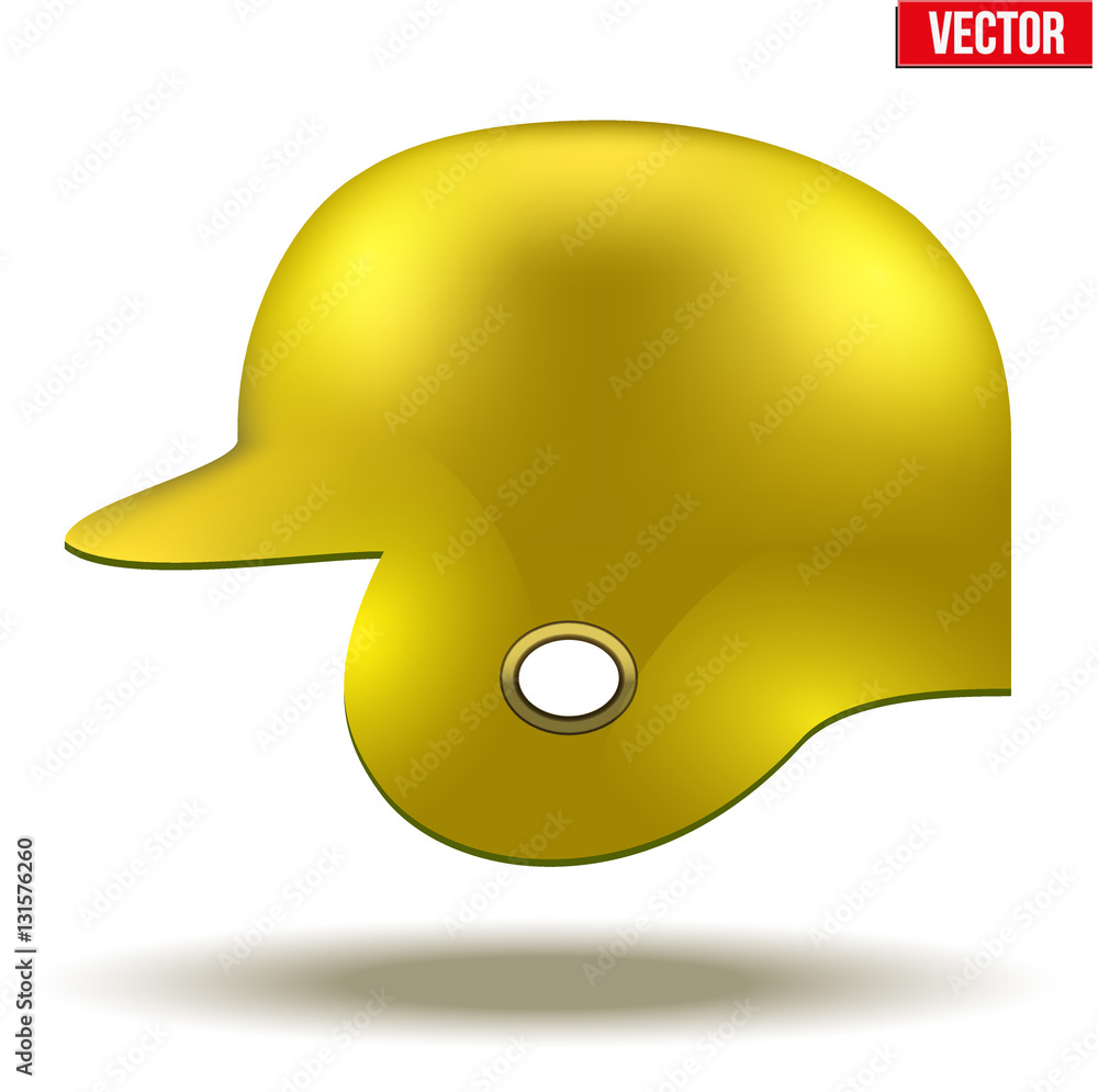 Classic baseball helmet. Yellow color. Side view. Sample equipment for