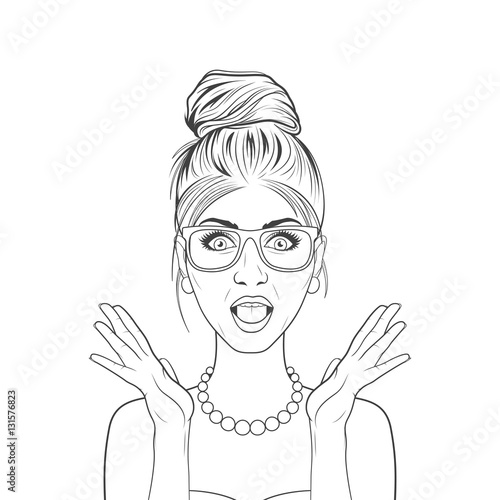 Vector surprised woman in the pop art comics style.
