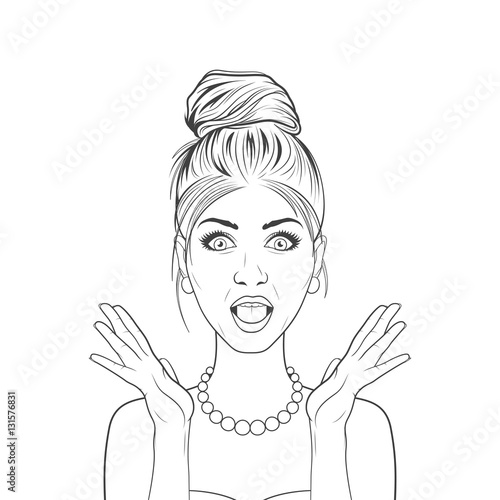Vector surprised woman in the pop art comics style.