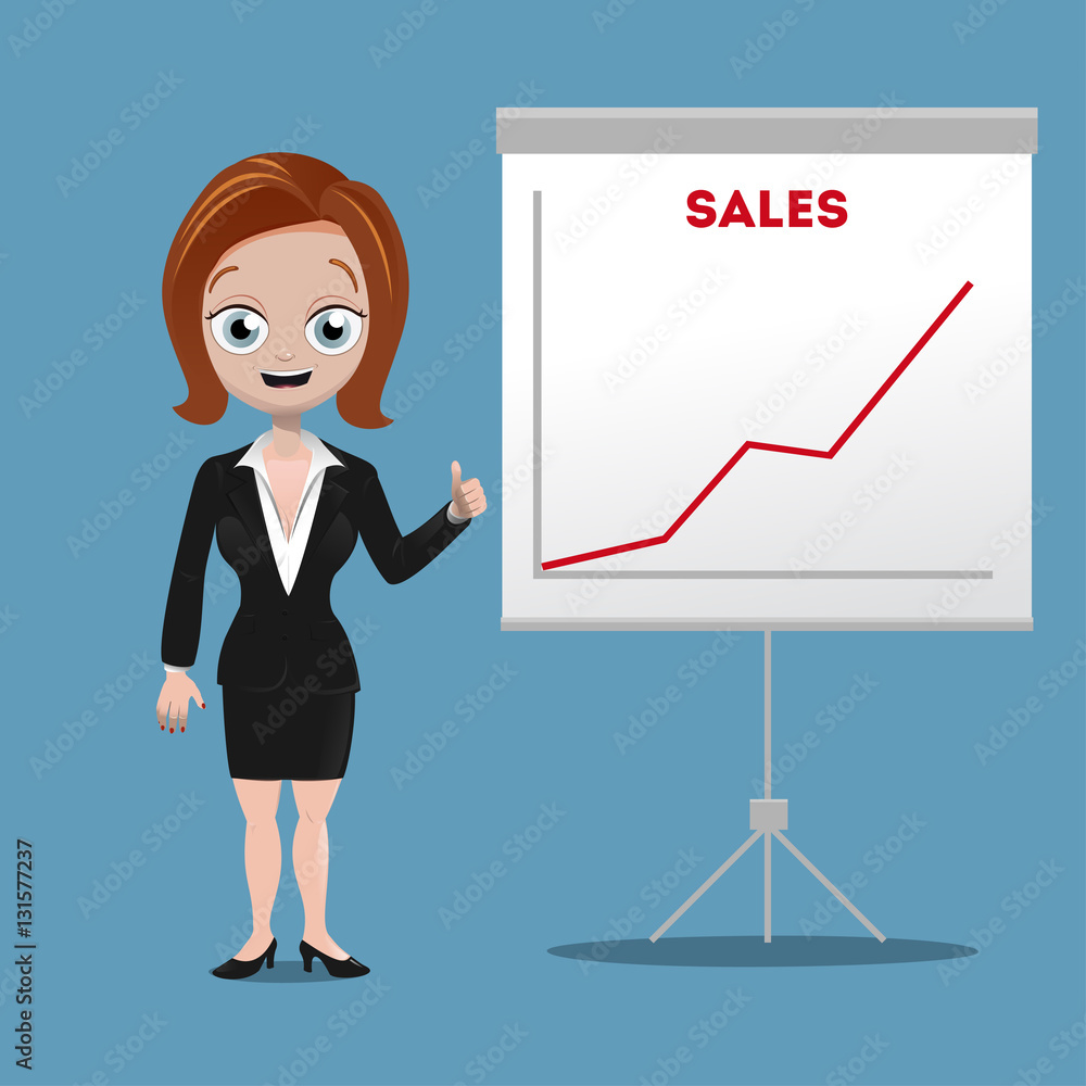 Businesswoman with growing sales chart 