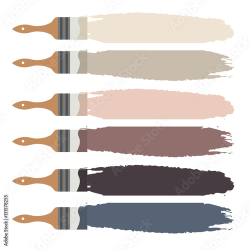 Paint brush icon and color swatch strokes vector. Pale color palette for design.