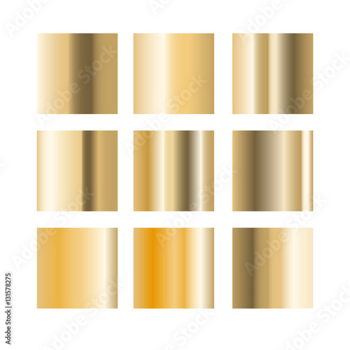 Gold gradient palette swatches vector. Metallic colors.