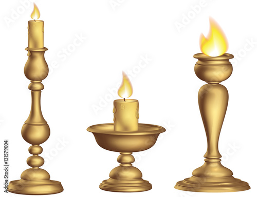 Canvas Print Antique candleholder with a candle 3d
Golden ecclesiastical cup and torch vinta