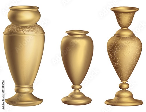 Antique bronze vase 3D Vintage High floor vase with golden ornaments 3d rendering White background
