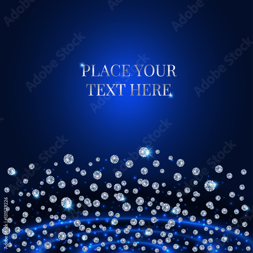 Scattering Of Diamonds On Blue Background.