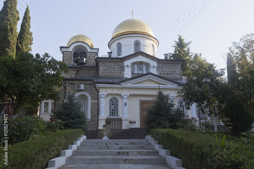 Transfiguration Church in Hosta district of Sochi city at sunrise  Krasnodar region  Russia