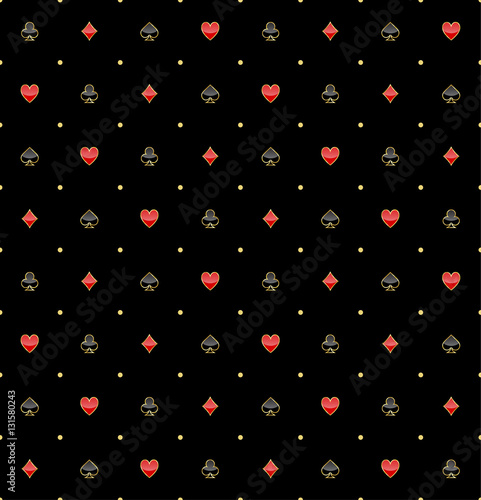 Canvas Print Card Suits In Gold Rim Seamless Pattern.