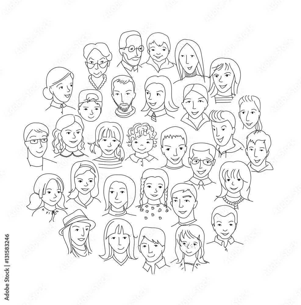Big group of people round concept