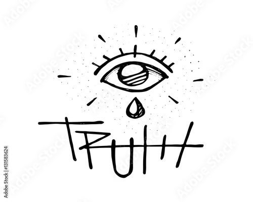 Human eye with tear and the word truth