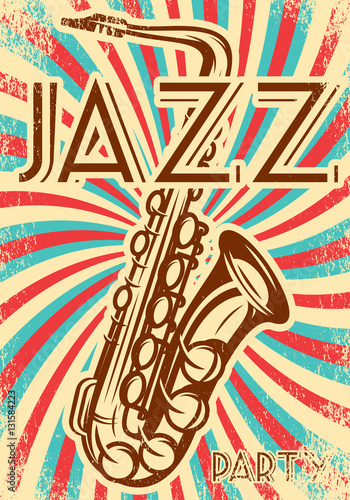 Vector stylish vintage advertising poster with saxophone for party