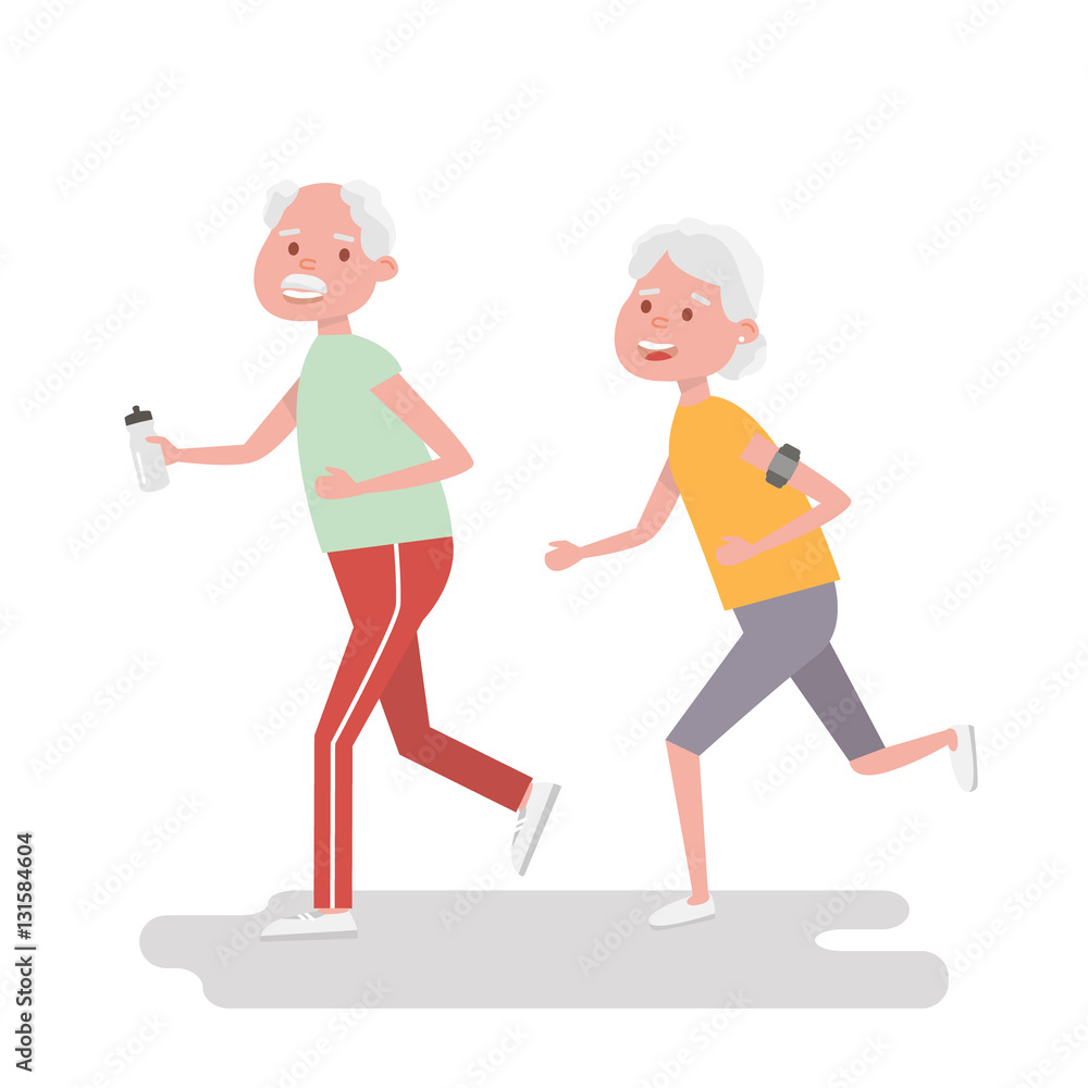 Senior people on scamper . Elderly woman run with armband for jogging.  Adult people sport activities. Vector Illustration Stock Vector | Adobe  Stock