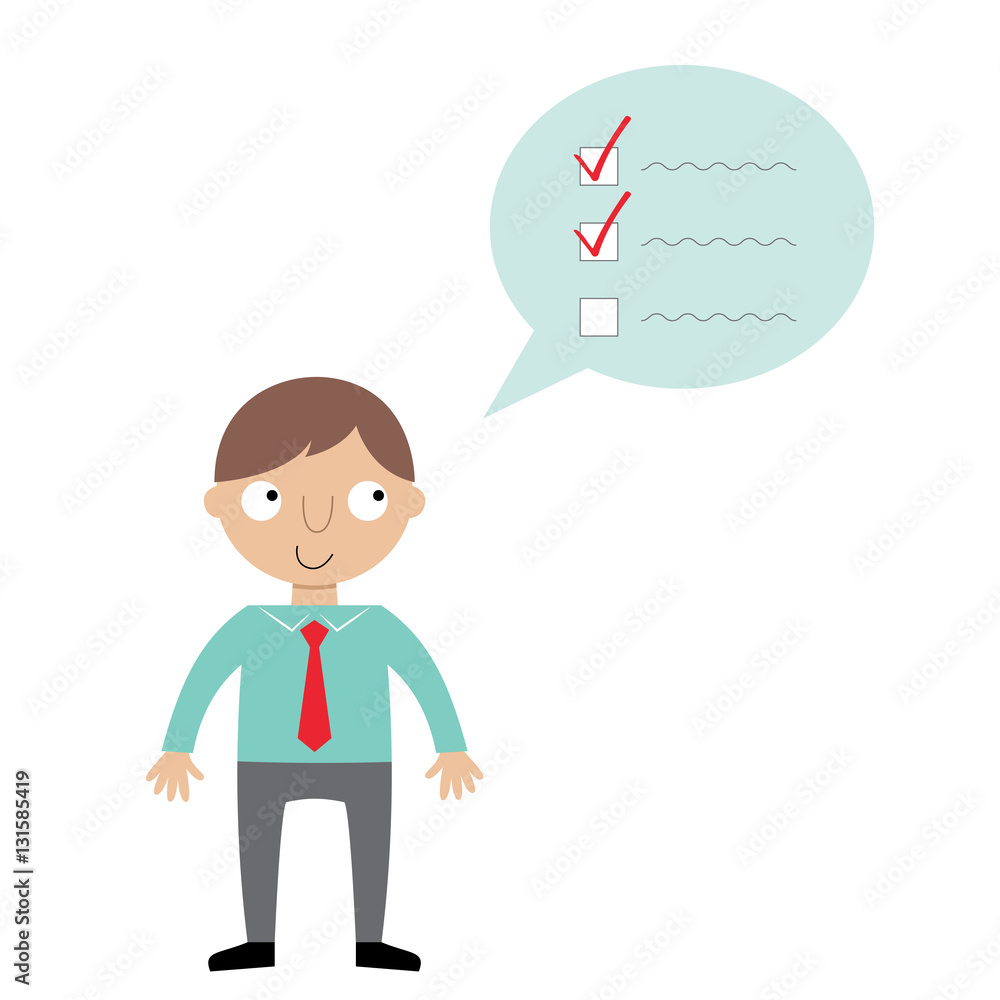 Cartoon businessman planning his day Cartoon businessman planning his day
