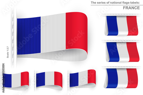 National state flag of France; Sewn clothing label tag; Vector icon set flags of French Republic; Eps10