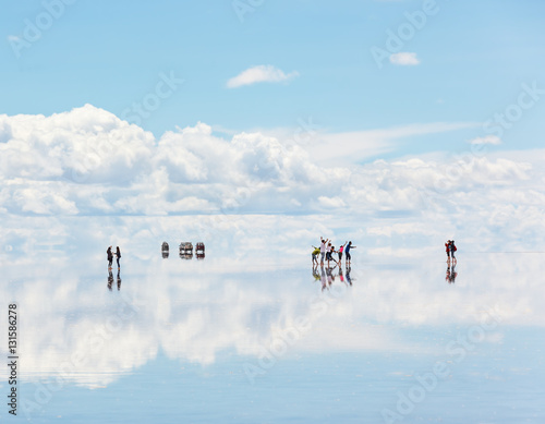 UYUNI, BOLIVIA - JANUARY 05, 2014: Salar de Uyuni is largest salt flat in the World (UNESCO World Heritage Site) - Altiplano, Bolivia, South America