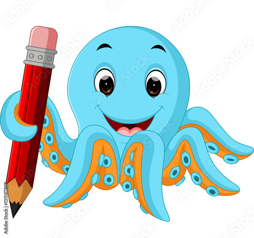 Cartoon octopus holding pencil


