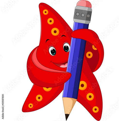 happy starfish carrying pencil