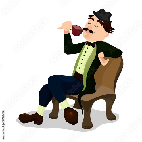 Englishman drinking tea from a little teacup and extend his pink