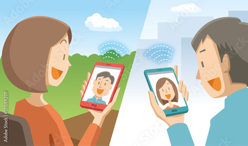 スマートフォンで通話するカップル