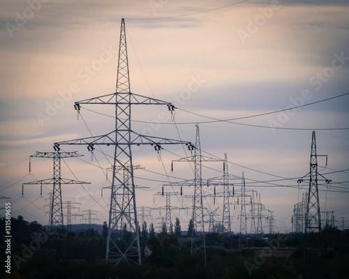 Industrial landscape - view of the electric poles.