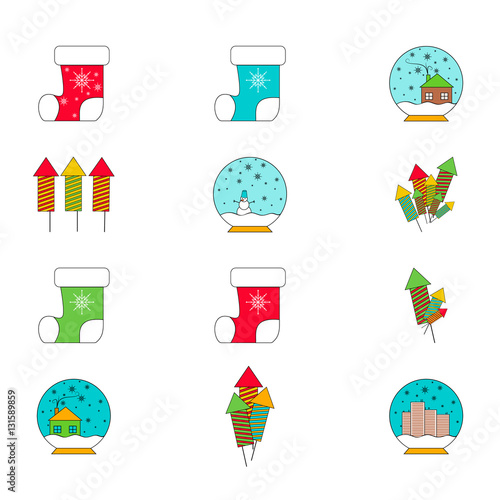 Set of twelve icons for Christmas and New Year
