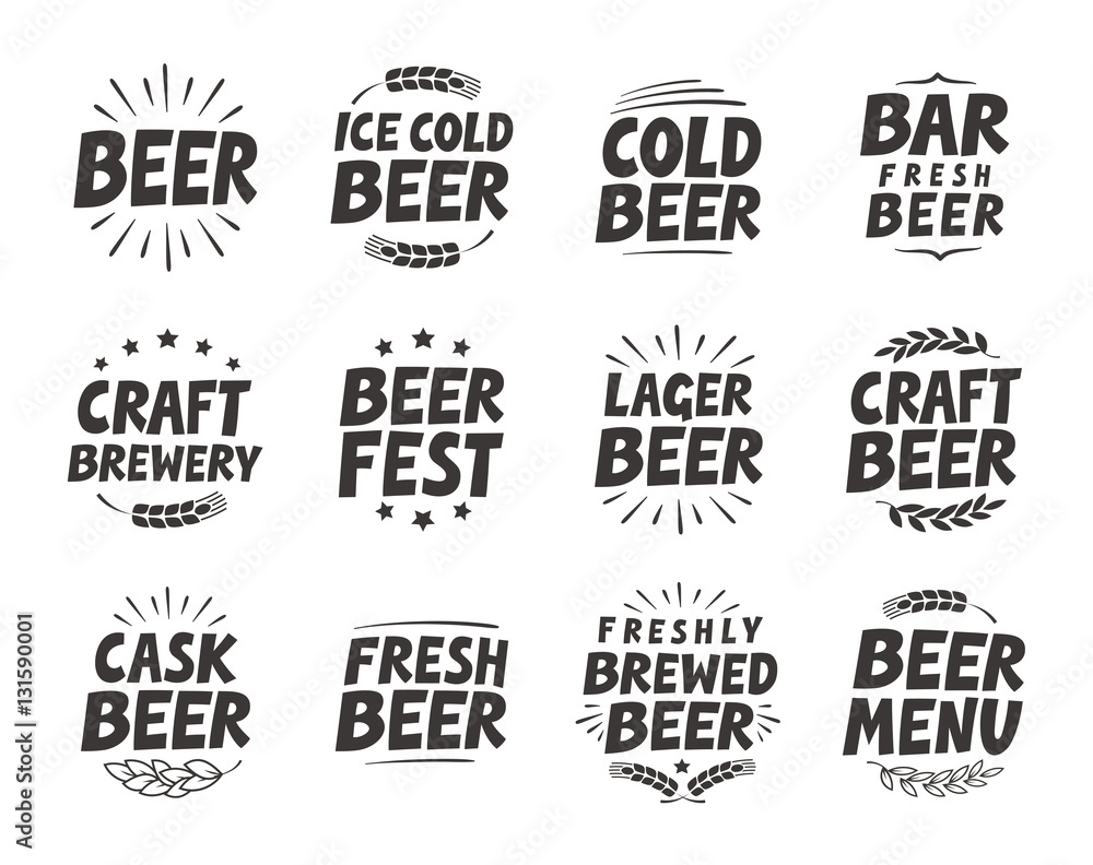 Vector set labels. Craft beer tags and elements for restaurant, cafe, bar or pub
