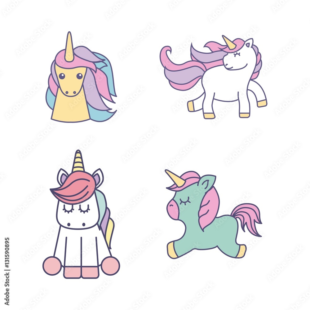 drawing cute set unicorns icon vector illustration design drawing cute set unicorns icon vector illustration design