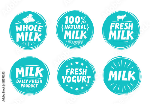 Vector set labels for milk, yogurt. Collection icons