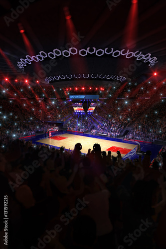 Basketball court with people fan. Sport arena.Photoreal 3d rende © Anna Stakhiv