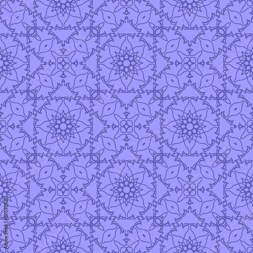 Blue Ornamental Seamless Line Pattern. Endless Texture. Oriental Geometric Ornament