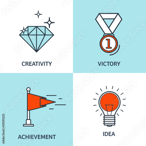 Vector illustration set. Flat business concept backgrounds with icons, lines. Achievements, mission. Aims,new ideas. Smart solutions. Travelling. Lined,outline.