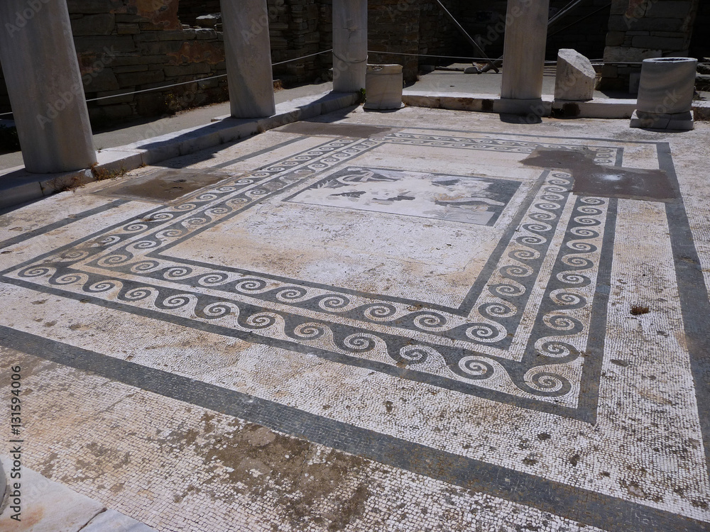 An ancient Greek mosaic on a floor, Delos, Greece