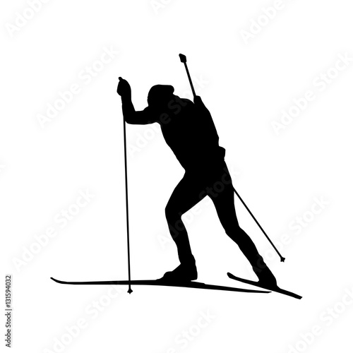 Black silhouette of biathlon racer